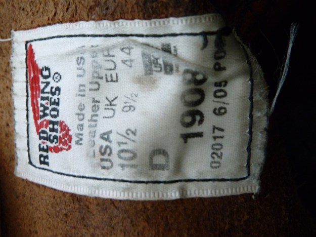 Red Wing 1908  moc toe of the boot label