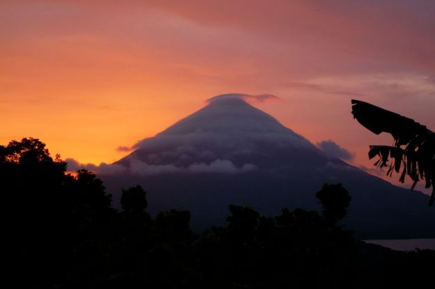 sunset from omnetepe nicaragua with the vulcano