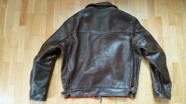 Aero Leather Highwayman Heavy Front Quarter Horsehide jacket brown back view