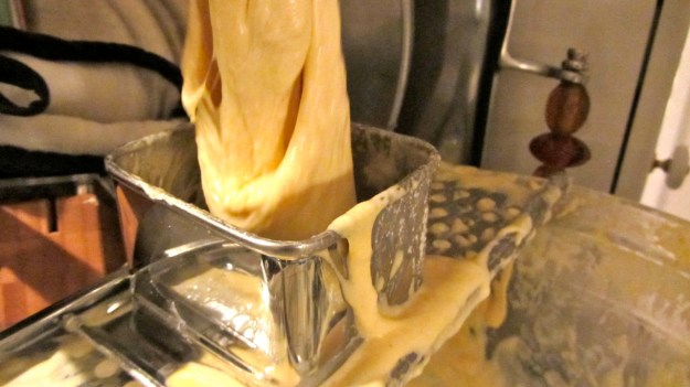 Käs Spätzle or cheese noodles - filling in the dough 