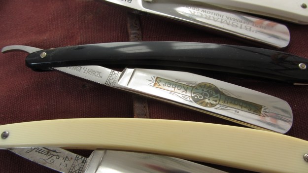 straight razor blade collection bismarck, solingen, kober, buntenbach all three