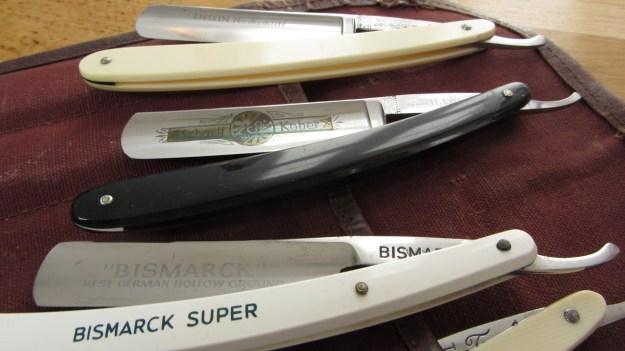 straight razor blade collection bismarck, solingen, kober, buntenbach bismarck in front