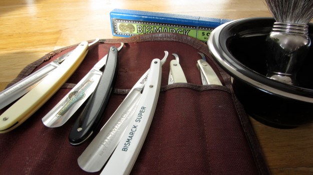 straight razor blade collection bismarck, solingen, kober, buntenbach view of all