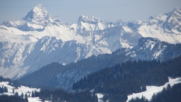 alpine skiing in the bregenzer wald panorama from the summit