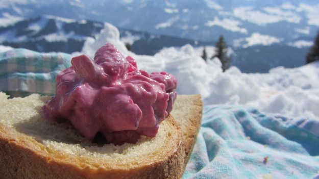 alpine skiing in the bregenzer wald - picknick with fish