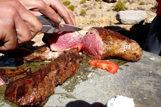steak barbecued in argentina at about 4000 meter in the moutains 
