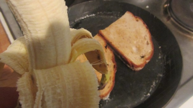 butter roasted bread with nutella and banana - get the banana ready