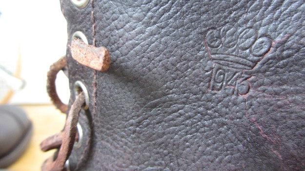 Swedish Army boots from 1943 after the resole - print and cracking leather