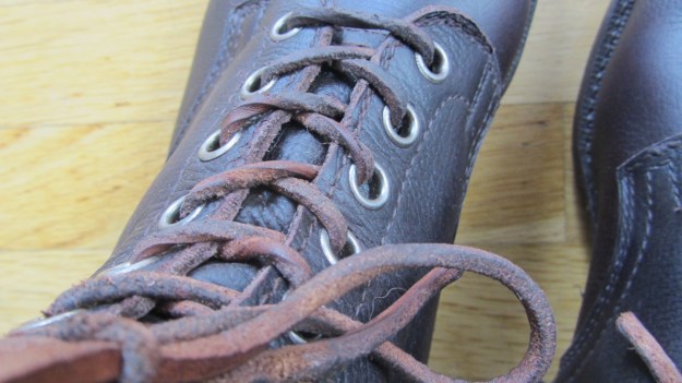 Swedish Army boots from 1943 after the resole - view from the top with the leather shoelaces