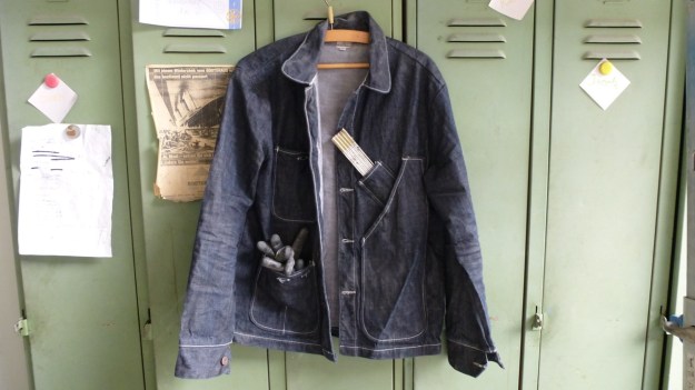 Denim Chore Coat by Tellason as workwear - arrived at the shipyard