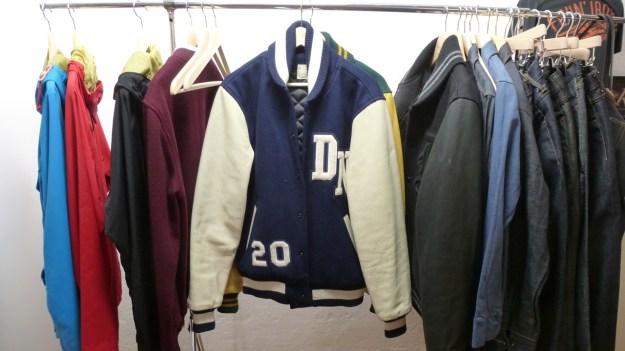 Amtraq and Merz b. Schwanen Showroom Munich - dehen baseball jacket blue and white
