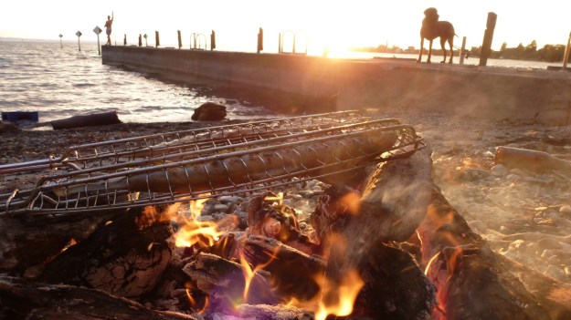 bbq at the lake & Unertl beer! fish on the fire