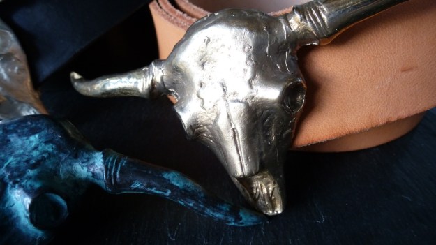 longhorn skull belt buckle by feinschmuck bronze western belt