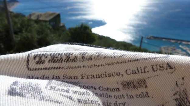 Tellason Ankara Jeans hand printed instructions on the pockets