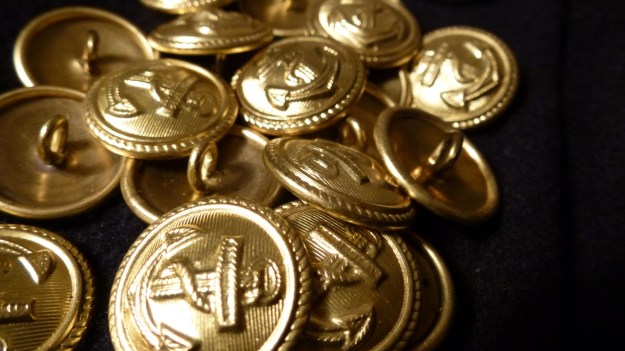 Golden Navy Anchor buttons - Amor Lux Caban Jacket full macro