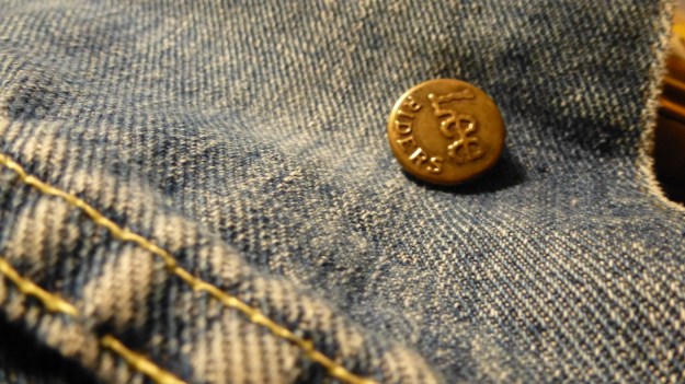 Mexico Post cigar tin box - lee storm rider details - lee  button and used denim