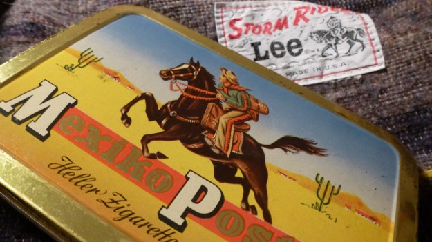 Mexico Post cigar tin box - lee storm rider details, tin box closeup