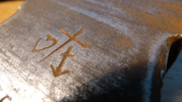 old tools, anchor, heart and cross axehead, macro detailed hallmarks