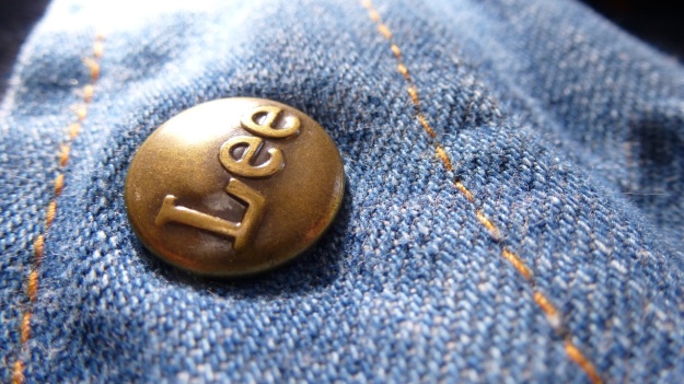 vintage lee denim shirt lee brass button closeup