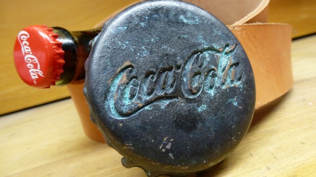 Coca Cola Belt Buckle and Ring bronze aged by feinschmuck