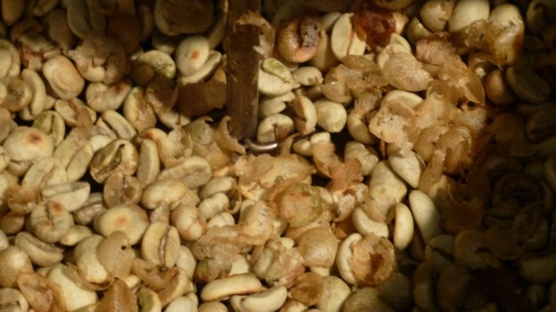 Homeroasted coffee and fresh bread - coffee skin goes off