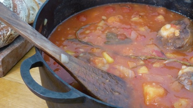 oxtail soup - ochsenschwanzsuppe with olive wood spatula