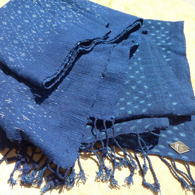 Natural Indigo People Scarf Otobe Abira ikat pattern  3507