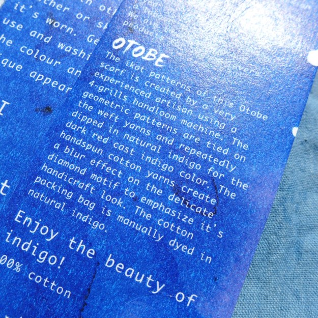 Natural Indigo People Scarf Otobe Abira ikat pattern  3502