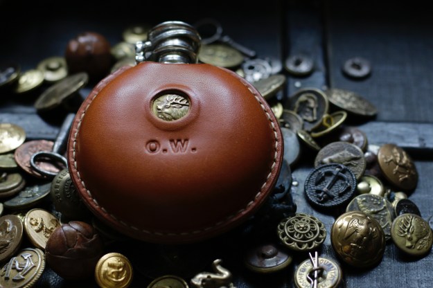 leather covered flask pewter bespoke hunting custom made