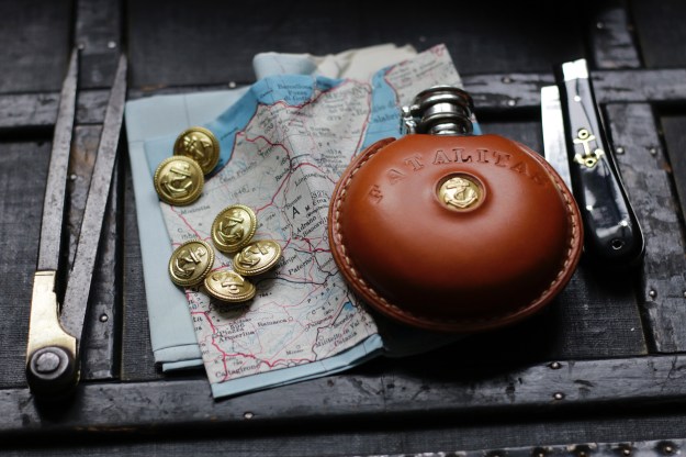 leather covered flask pewter bespoke