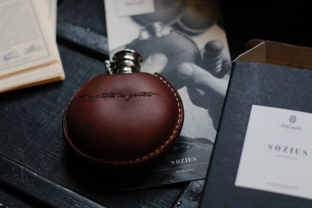 leather covered flask pewter initials stählemühle