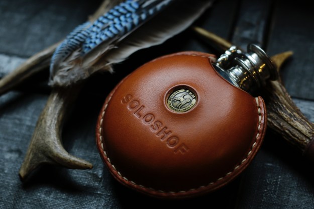 leather covered flask pewter soloshof bespoke hunting custom made